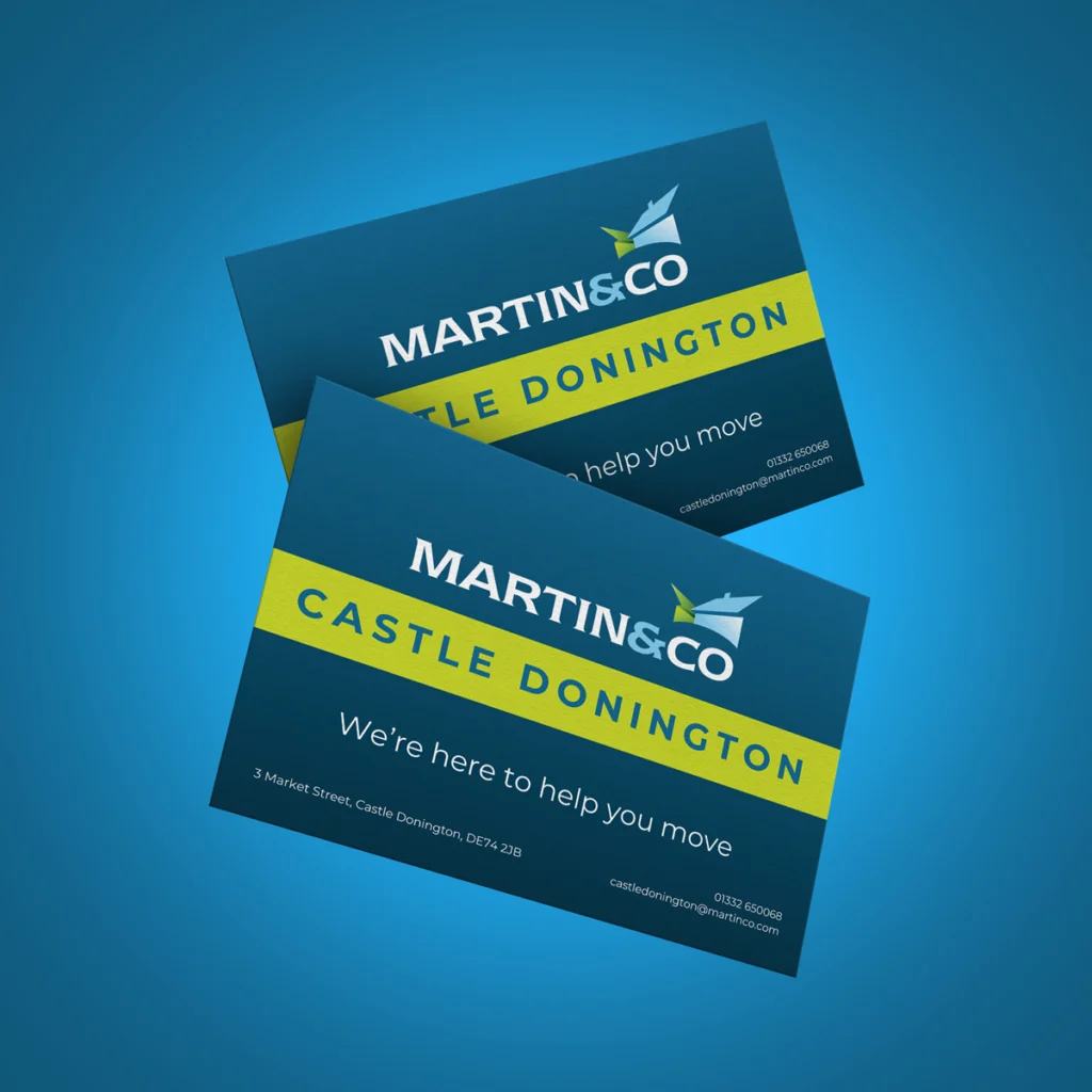 A double-sided estate agents flyer used for a leaflet distribution campaign in Castle Donington, Derby.