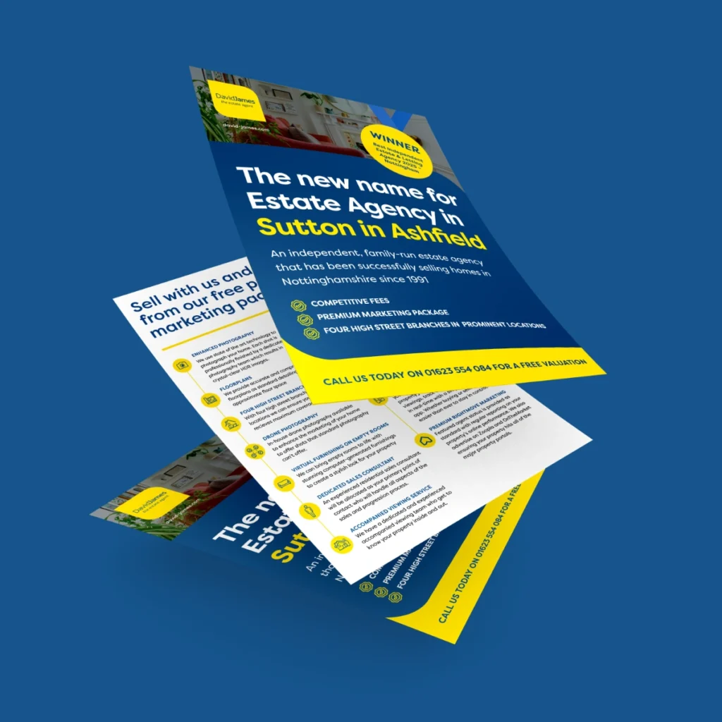 An estate agents leaflet used for a distribution campaign in Mansfield and Sutton-in-Ahsfield.