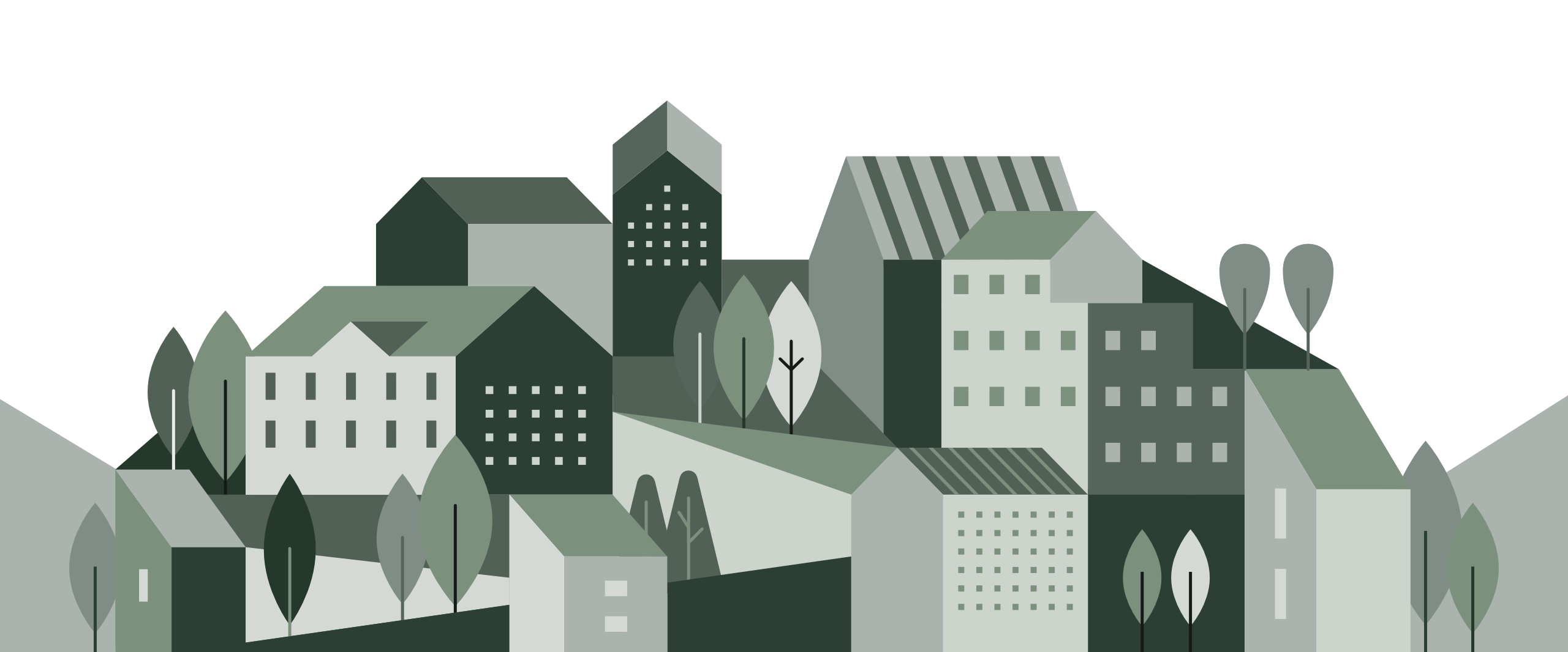 Residential leaflet distribution illustration of a housing estate with trees.