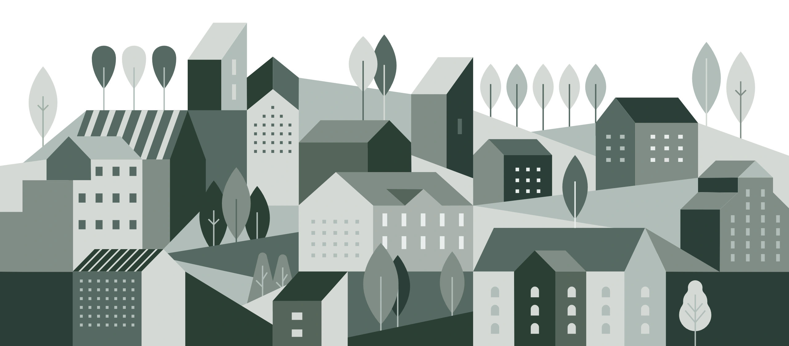 Residential leaflet distribution illustration of a housing estate with trees.